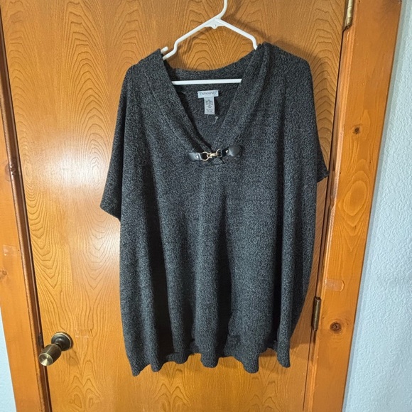 Catherines Charcoal Knit Poncho with Buckle Accent - Picture 1 of 3